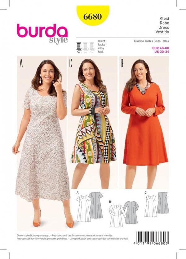 Burda Sewing Pattern 6680 Dresses For Women, 20 to 34 - Easy