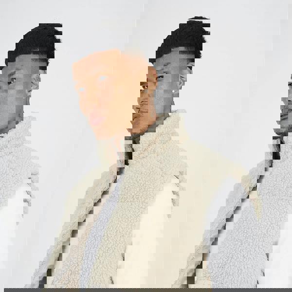 Brave Soul Stone Funnel Neck Borg Panel Gilet - Stone Image 4