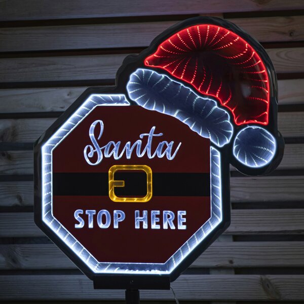Samuel Alexander 40cm Light up Christmas Santa Stop Here Sign with Santa Hat & LEDs