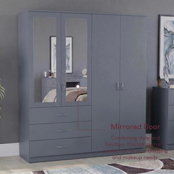 Vida Designs Riano 4 Door 3 Drawer Mirrored Wardrobe