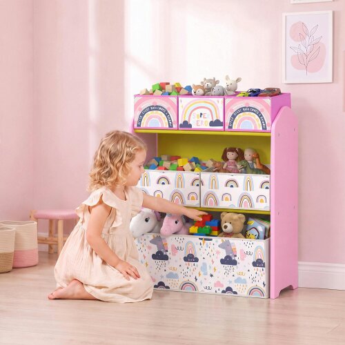 AIYAPLAY Toy Storage Organiser Kids Toy Storage Rack with Storage Bins - Pink