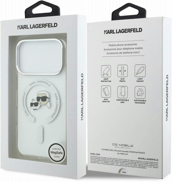 Karl Lagerfeld IML Karl & Choupette Head Metal Frame Case with MagSafe for iPhone 17/18 Pro 6.3" Clear - KLHMP18LHLSKCH