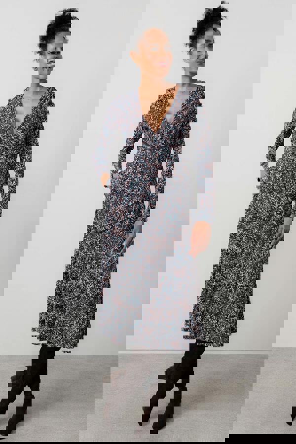 Lily & Me Rose Floral Print Wrap Dress Chocolate