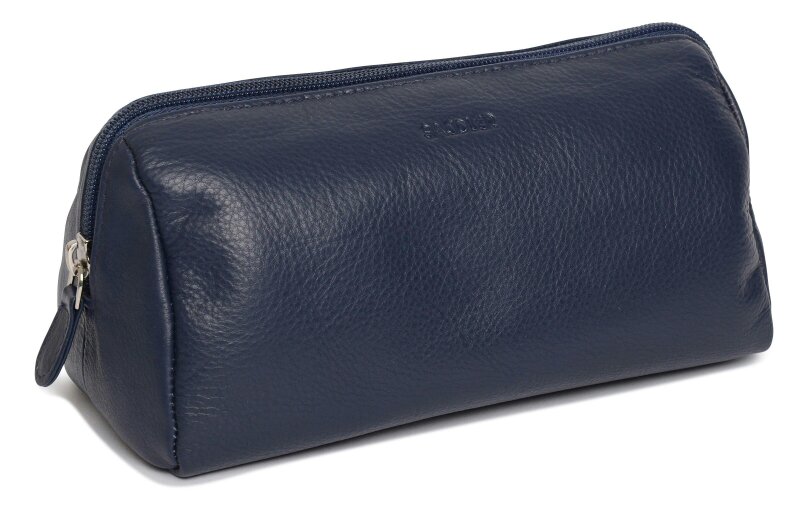 SADDLER MEGAN Leather Zip Top Cosmetic Bag - Large Capacity and Inner Zip Pocket - RFID Protected - Peacoat Blue