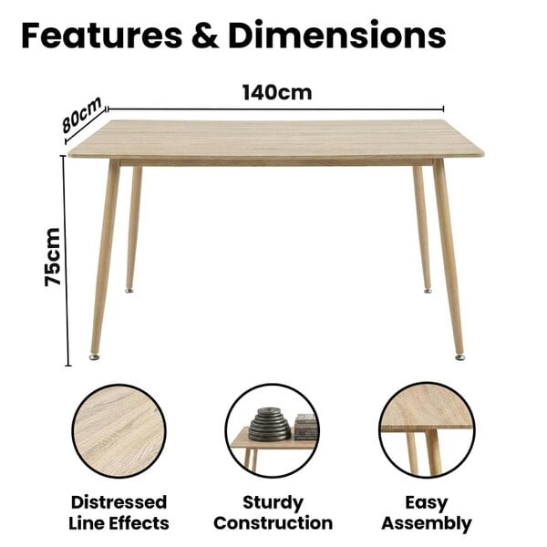 KOSY KOALA 4 Seater Modern Dining Table 140cm with Wood Effect Metal Leg and 4 Beige Chairs  for Kitchen & Dining Room Furniture Set