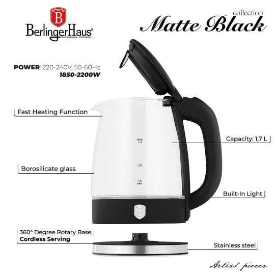 Berlinger Haus Electric Glass Kettle Matte Black BH9816