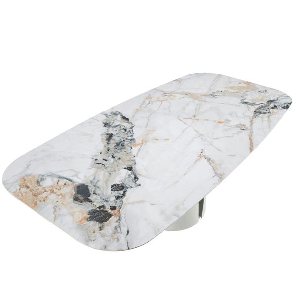 Angel Cerdá Oval Barrel porcelain marble and white steel dining table 1135