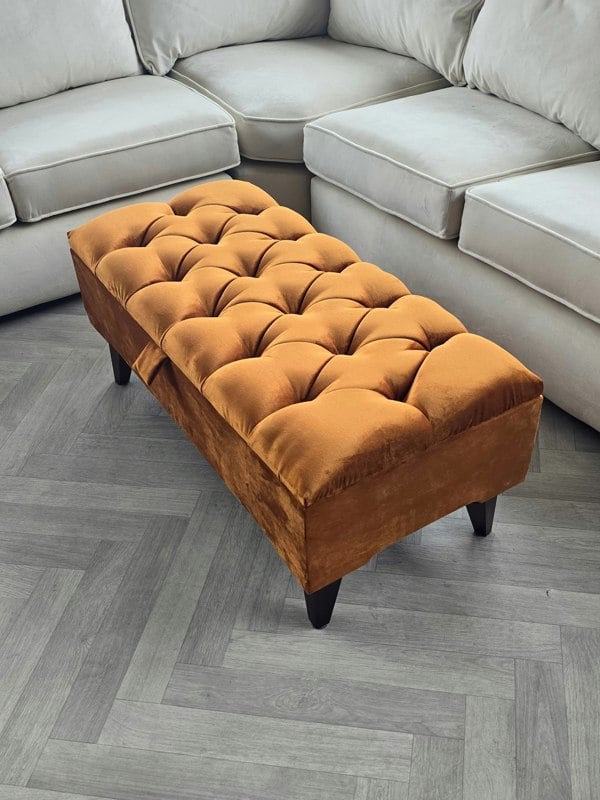 ISTOOLS Premium Burnt Orange Velvet Footstool Pouffe – Luxury UK Ottoman