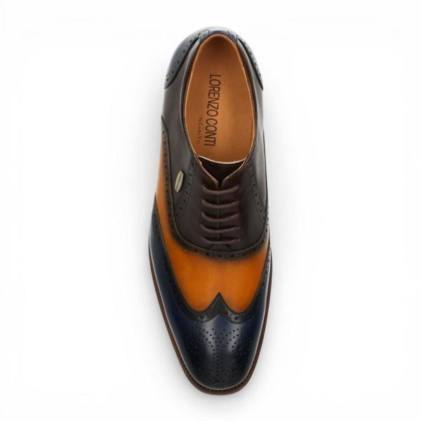 Laura Vita Lorenzo Conti Men's Blue Brown Leather Brogue Oxford DressShoes - Antonin 01