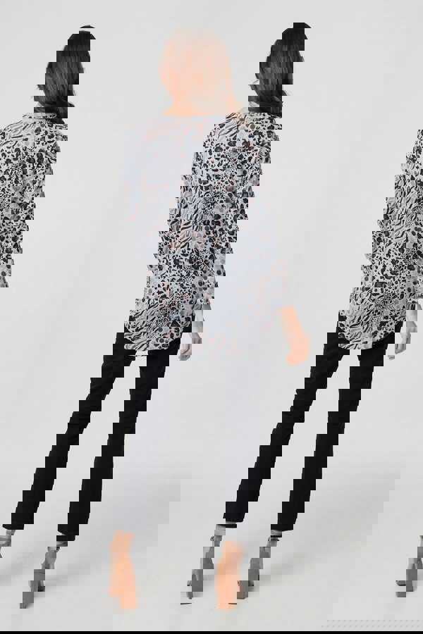 Beige | Animal Print Curve Hem Relaxed Top