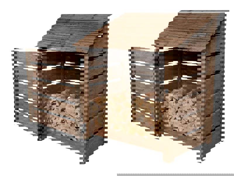 Arbor Garden Solutions Slatted Wooden Log Store with Door W-119cm, H-126cm or 180cm, D-88cm - Brown Finish