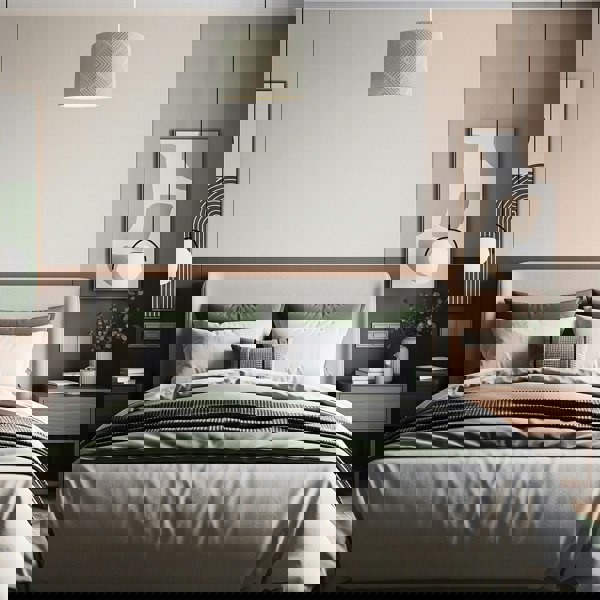 Duck Egg and Cream Geometric Designer Lamp Shade in Textured Jacquard Image 7