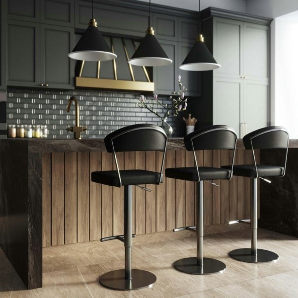 Furniture Edit Cosmo Black Performance Vegan Leather on Black Steel Barstool