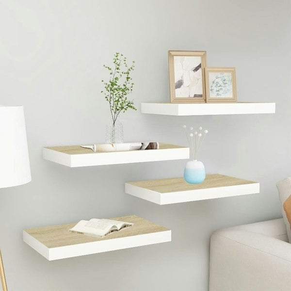 Berkfield Floating Wall Shelves 4 pcs Oak and White 50x23x3.8 cm MDF