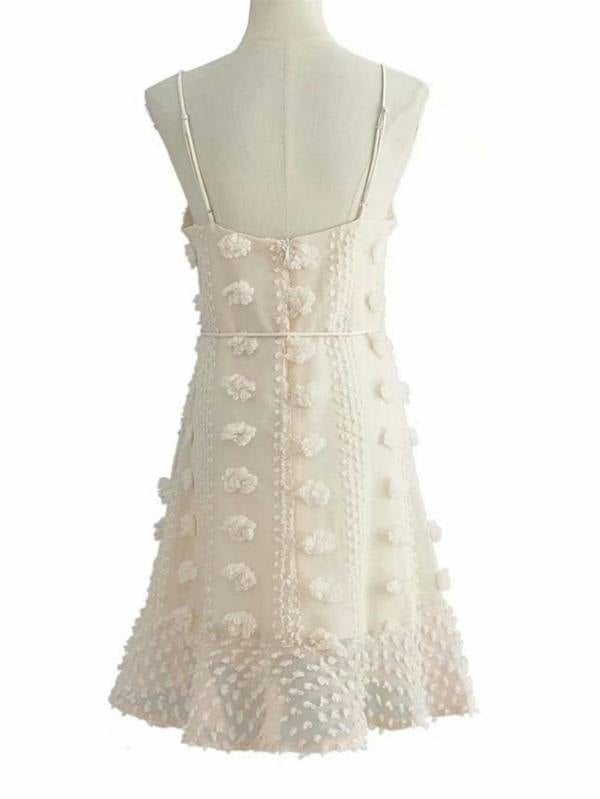 FS Collection Strappy Mini Dress With Flower Appliques In Cream