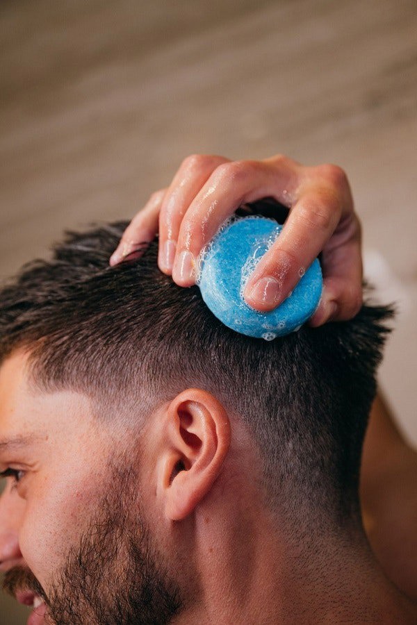 Man using Natural Shampoo Bar