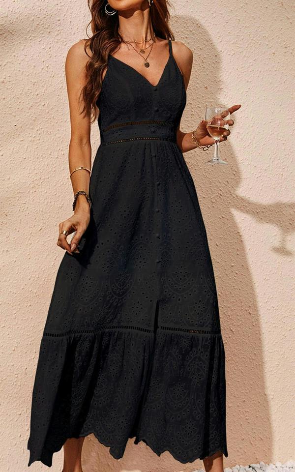 FS Collection Lace Embroidery Anglaise Maxi Dress In Black