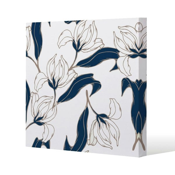 Benjamin Tate Design White Flowers Slim Style Canvas Print  20x20cm , 15mm Slim Real wood.