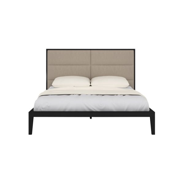 Orchid Double Bed - Wenge (Black Stained Oak) with Beige Fabric