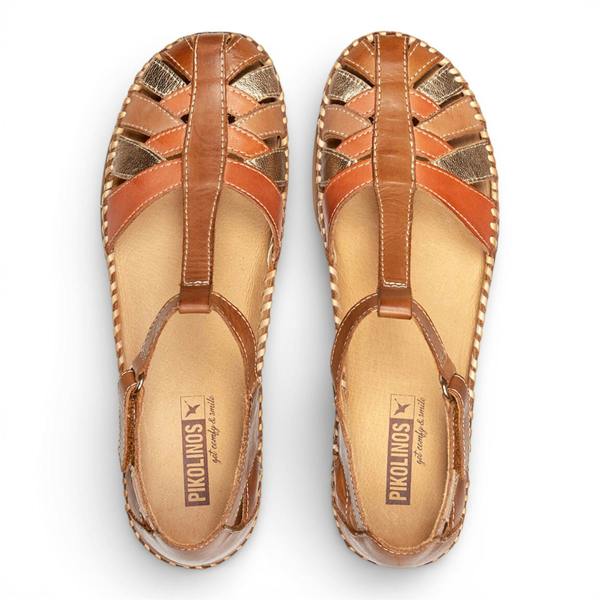 Pikolinos Women's Brown Leather Semi-Open Wedge Sandal Shoes - Cadaques