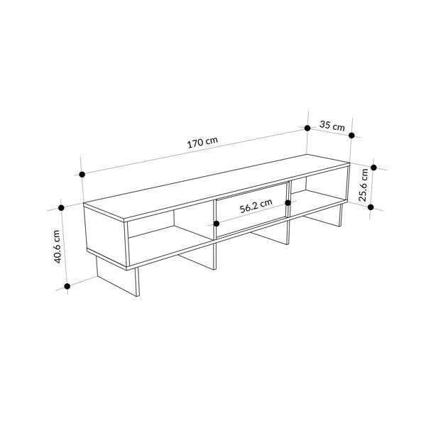 Decortie Modern TV Stand 170cm w/Soft-Close Drop-Down Door Open Shelves Metal Handle Living Room TV Cabinet Sandstone, Natural Oak