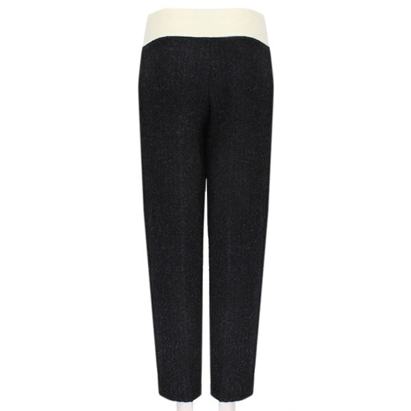 Giambattista Valli luxurious black tweed trousers with a contrasting waistband in ivory cream