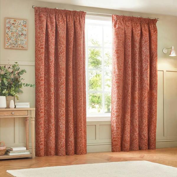 Wylder Nature Grantley Jacquard Pencil Pleat Curtains - Brick