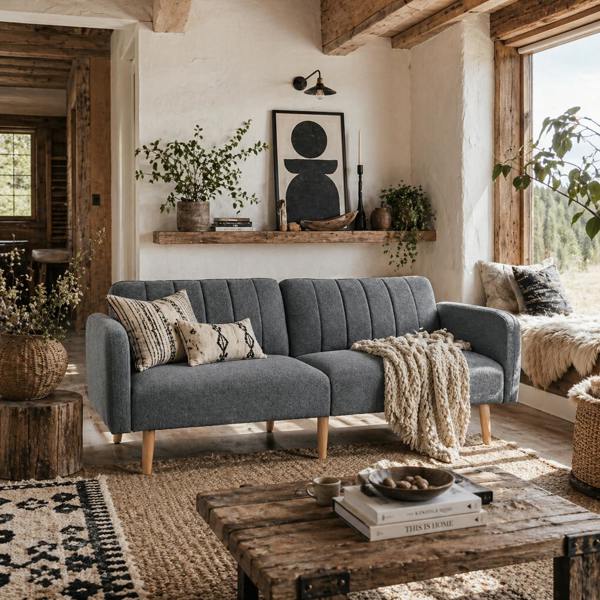 Wyld Haus Nile Linen Grey 3 Seater Click Clack Sofa Bed With Adjustable Split Backrest