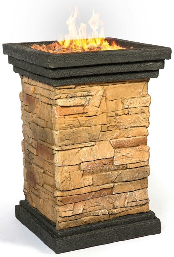 MDA Designs Makara Hand-crafted Stone Fire Column Garden and Patio Smoke-Free Gas Fire Pit Outdoor Heater