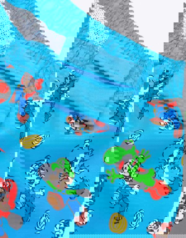 Nintendo Super Mario Boys Blue Mario & Luigi All-Over Print Swim Shorts