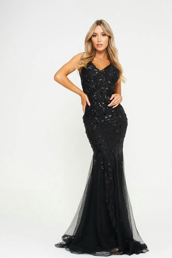 LuvForever Rainah - Black Sequin Maxi Dress