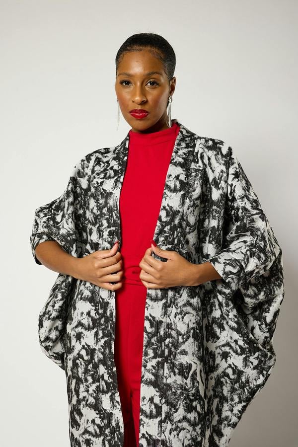 Lioness by TF Monochrome Brocade Kimono Jacket