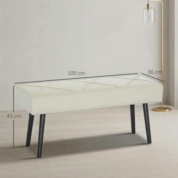 Upholstered Hallway Bench, End of Bed Bench with X-Shape Design and Steel Legs, Cream