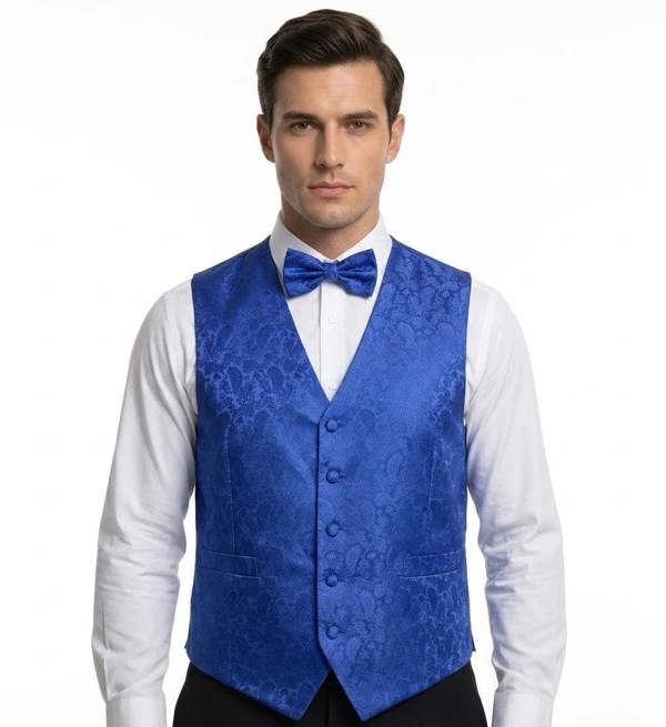 TruClothing Men's Paisley Floral 3 Piece Bow Tie Hankie Waistcoat Set