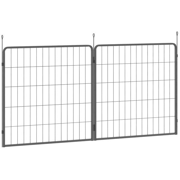 Black wire mesh dog pen expansion: two panel sections with grid fencing
