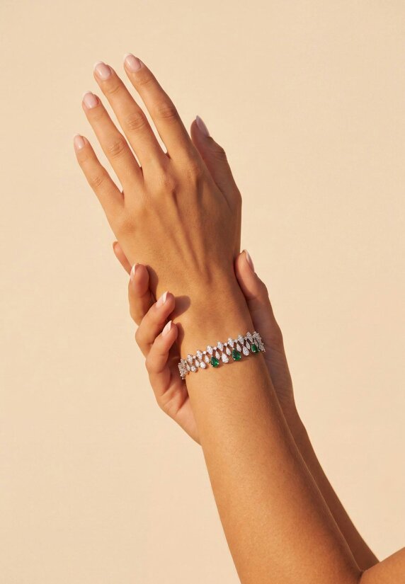 Latelita Duchess Emerald Tennis Bracelet Silver