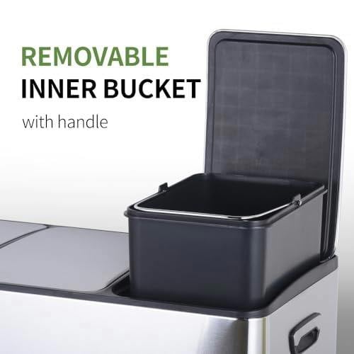 HYGRAD BUILT TO SURVIVE HYGRAD 3 Compartment Recycling Bin 45L Dual Compartments Kitchen Pedal Dust Bin Waste Bin Separation System 3x15L