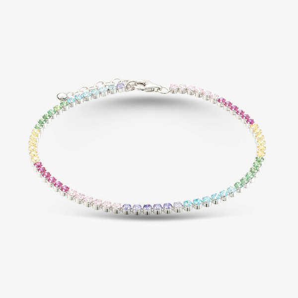 T. H. Baker Sterling Silver Multicoloured Cubic Zirconia Tennis Bracelet  8.29.1503
