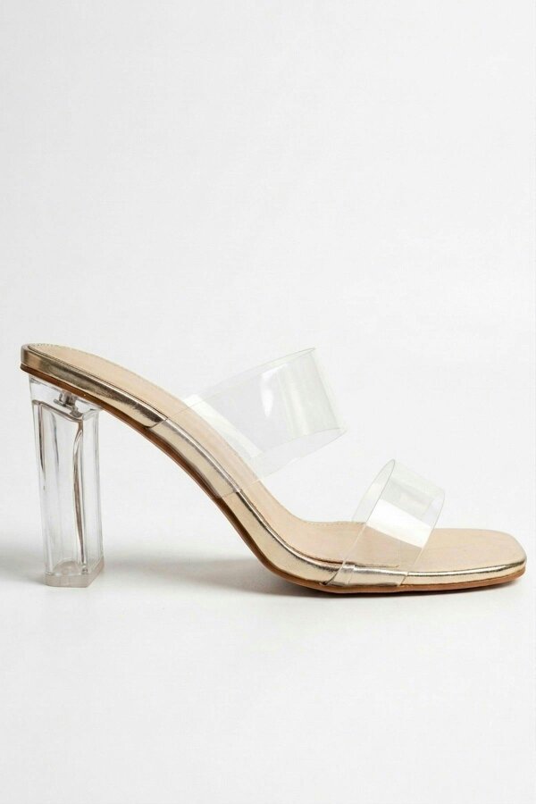 ikrush Edie Clear Strap High Block Heel Mules