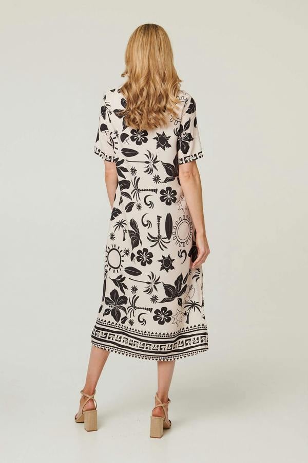 Ivory | Printed 1/2 Sleeve Midi Shift Dress