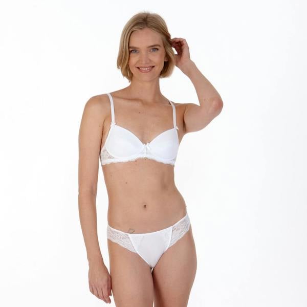 Front view of Very You small cup bra and matching briefs in white – lightly padded wire-free lingerie set for AAA–A cups