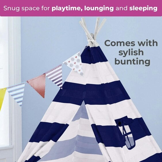 Neo Navy and White Stripe Canvas Kids Indian Tent TeePee