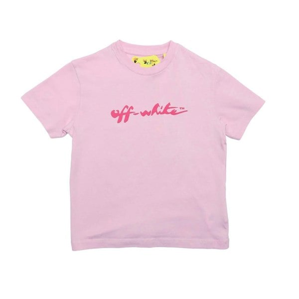 Off White Childrens/Kids Script T-Shirt - Pink