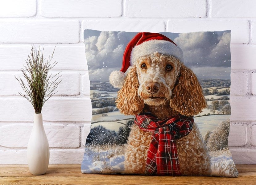 Warren Reed Christmas Poodle Cushion