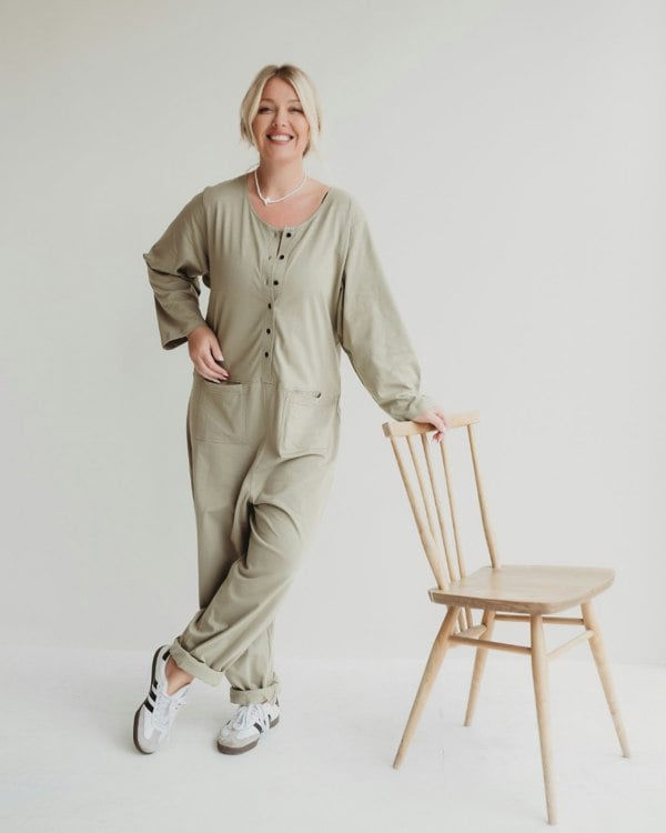 Mila Stone Long Sleeve Jumpsuit- image 1