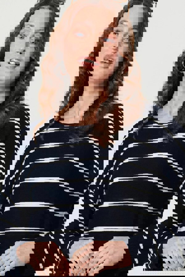 Navy | Striped Drop Shoulder Long Sleeve Top
