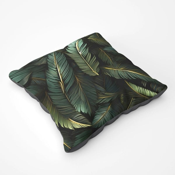 Warren Reed Green And Gold Leaves Floor Cushion