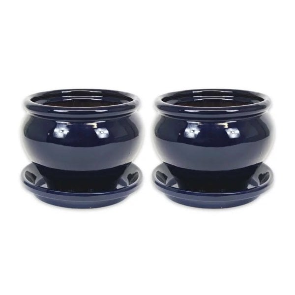 Verano-Ceramics-Blue-Bola-Plant-Pots-with-Drainage-Plates (2)
