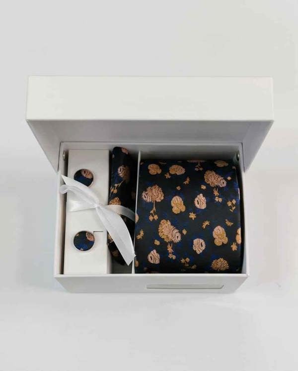 The "Golden Bloom" Silk Tie & Cufflink Set