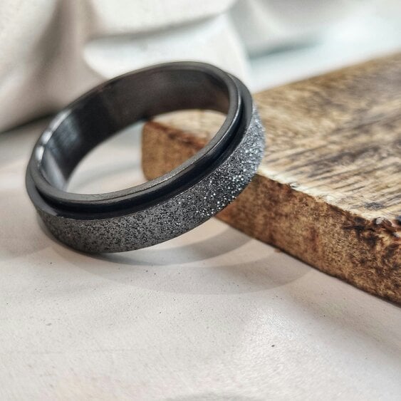 The Colourful Aura 6mm Mens Black Rotatable Spinner Stainless Steel Promise Ring